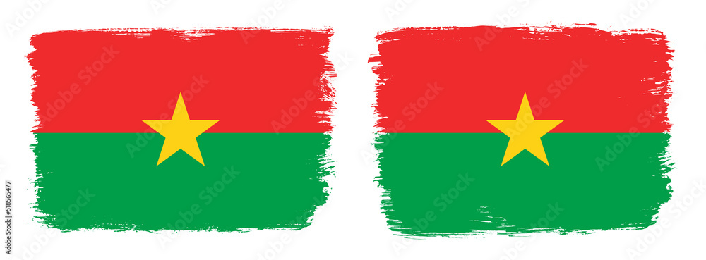 A set of two vector brush flags of Burkina Faso with abstract shape brush stroke effect A set of two vector brush flags of Burkina Faso with abstract shape brush stroke effect