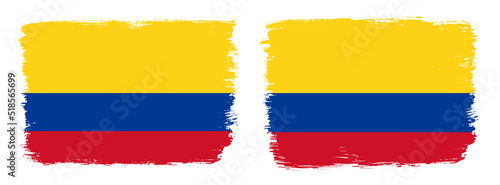 A set of two vector brush flags of Colombia with abstract shape brush stroke effect