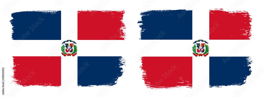 A set of two vector brush flags of Dominican Republic with abstract shape brush stroke effect