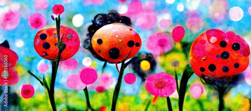 Trippy hallucinations of impossibly vibrant surreal flower blooms. Polka dots and bokeh blur psychedelic extravaganza.  © SoulMyst