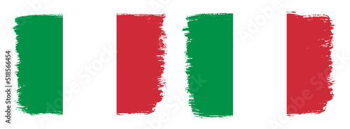 A set of two vector brush flags of Italy with abstract shape brush stroke effect