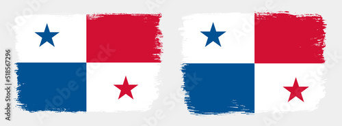 A set of two vector brush flags of Panama with abstract shape brush stroke effect