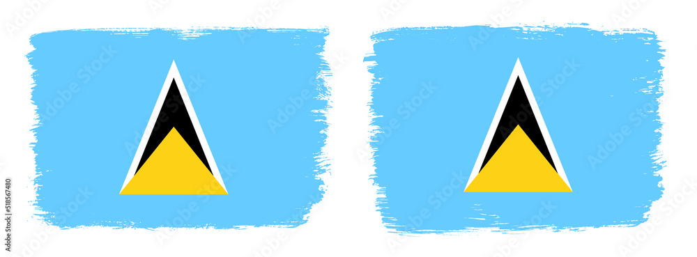 A set of two vector brush flags of Saint Lucia with abstract shape brush stroke effect A set of two vector brush flags of Saint Lucia with abstract shape brush stroke effect