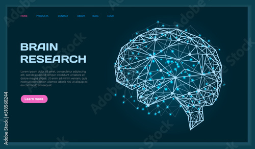 Polygonal human brain made of lines and dots. Medical research of internal organs, innovative technology in medicine concept. Organ of human central nervous system. Brain modern 3D volumetric image