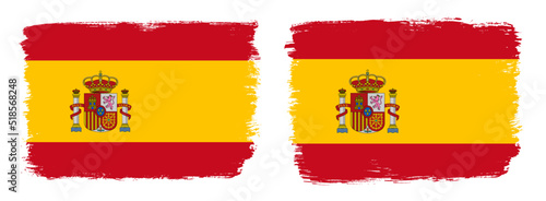 A set of two vector brush flags of Spain with abstract shape brush stroke effect