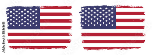 A set of two vector brush flags of United States of America with abstract shape brush stroke effect