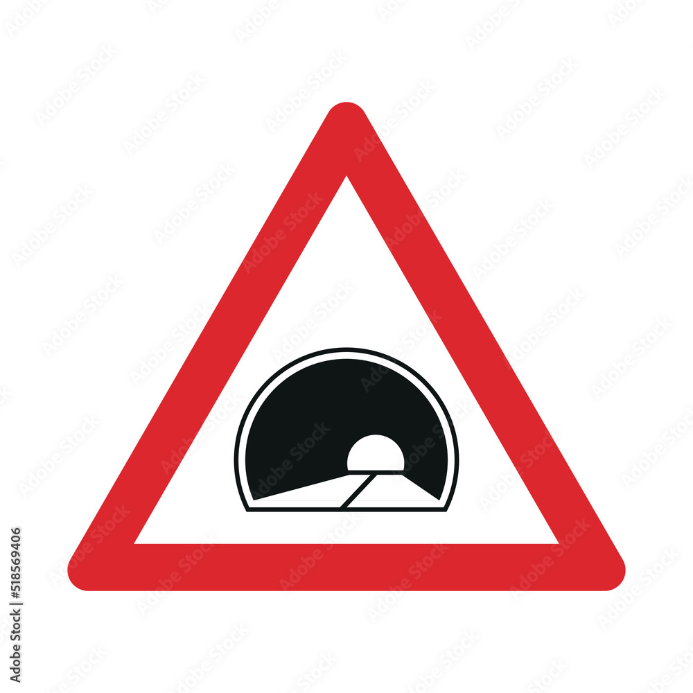Traffic sign warning for a tunnel isolated on white background. Traffic sign isolated on white background. Vector illustration. Traffic sign warning for a tunnel isolated on white background. Traffic sign isolated on white background. Vector illustration.