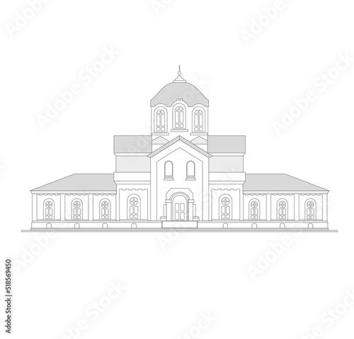 DRAWING OF HISTORICAL BUILDINGS OF VENICE, ANCIENT ITALIAN ARCHITECTURE IN GOTHIC AND NEOCLASSIC STYLE