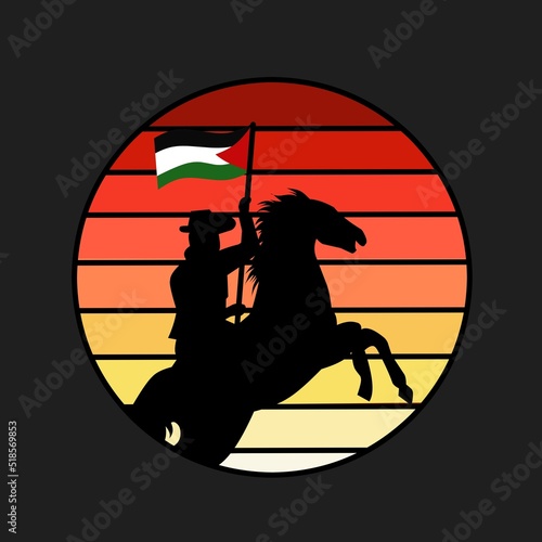 illustration vector of man ride horse bring palestine flag perfect for print,etc.