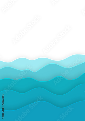 blue sea vector background, paper cut style with white text space, illustration presentation, brochure, flyer ,cover and poster template