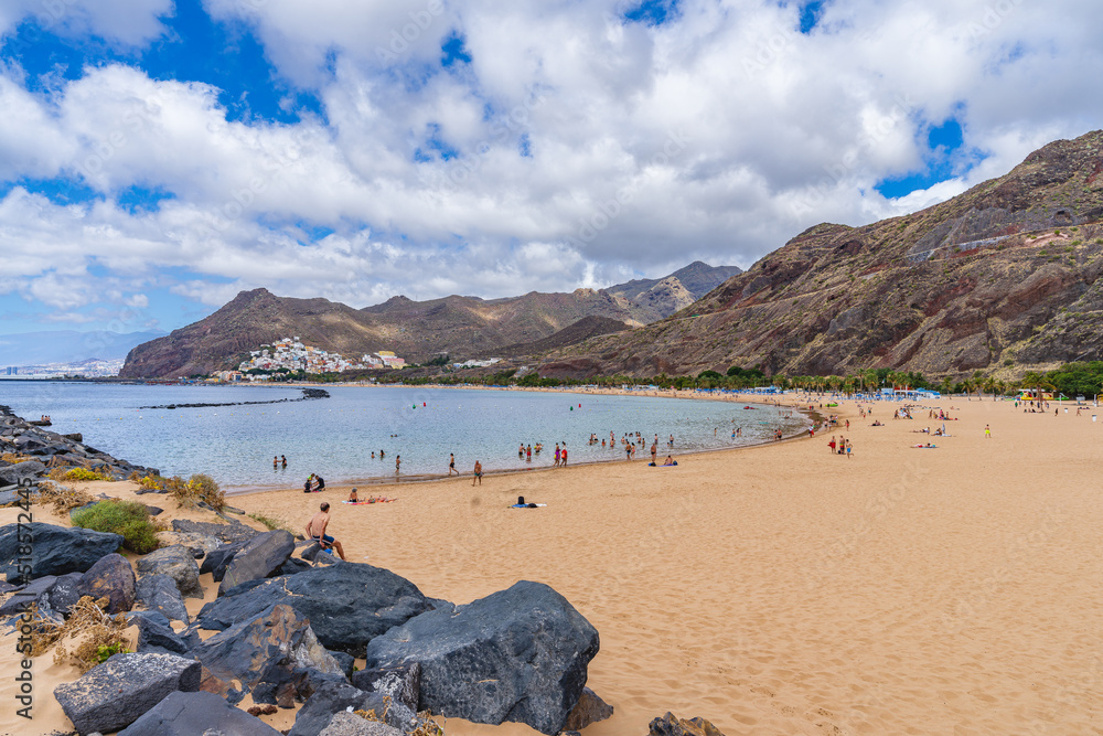 Santa Cruz, Tenerife, June 24, 2022. Playa de las Teresitas in Santa Cruz de Tenerife, Canary Islands.