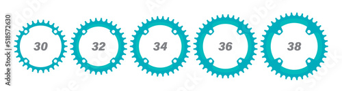 Vector bicycle chainring set 30 - 38  teeth. Isolated on white background.