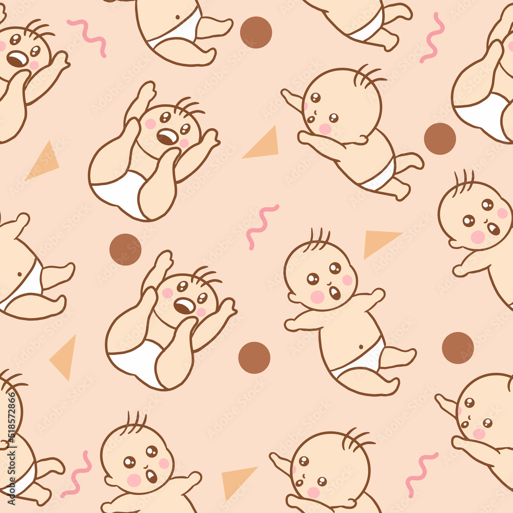 Set Cute Baby Babies Boy Cartoon Flat With Abstract Brown Object Collection Illustration Lite Pink.