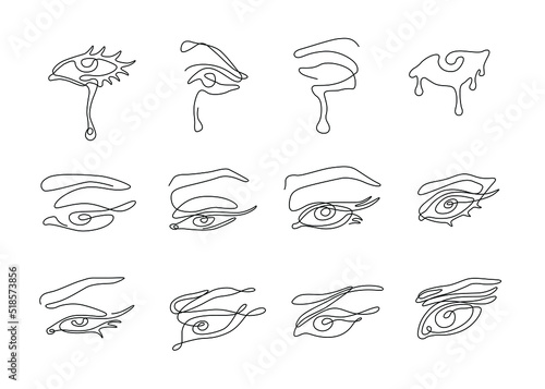 Eyes continuous line drawing, small tattoo, print for clothes and logo design, emblem or logo design, logo for the studio eyelash, isolated vector illustration.