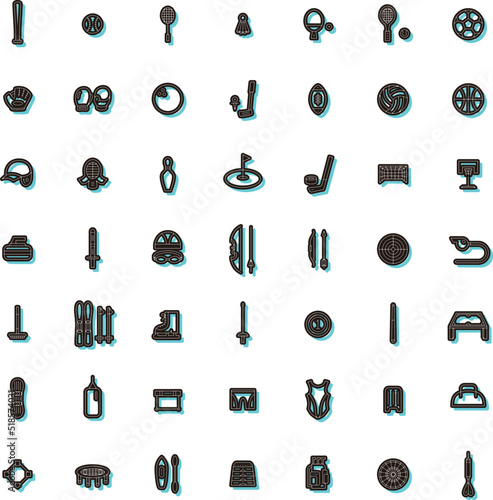 カラーシャドウのスポーツ用品アイコンセット