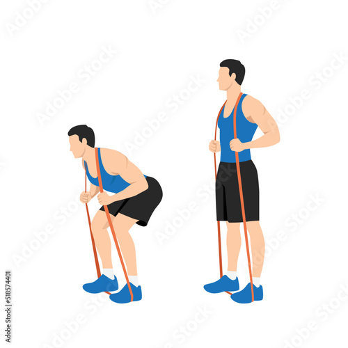 Man doing Good morning resistance band exercise for backside workout. Flat vector illustration isolated on white background