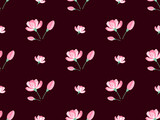 Flower cartoon character seamless pattern on pink background.