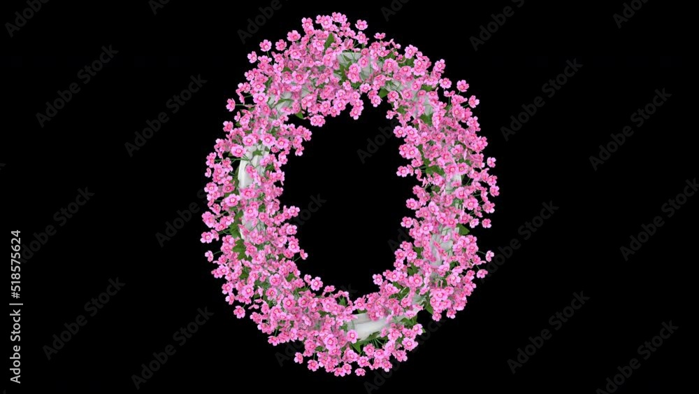 Oval floral empty frame, white frame with growing blooming delicate pink flowers, 3D animation with alpha matte. Oval floral empty frame, white frame with growing blooming delicate pink flowers, 3D animation with alpha matte.