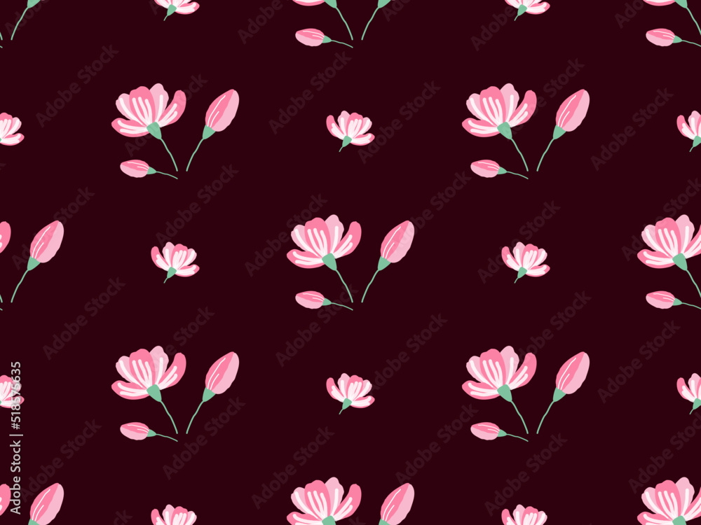 Flower cartoon character seamless pattern on pink background.