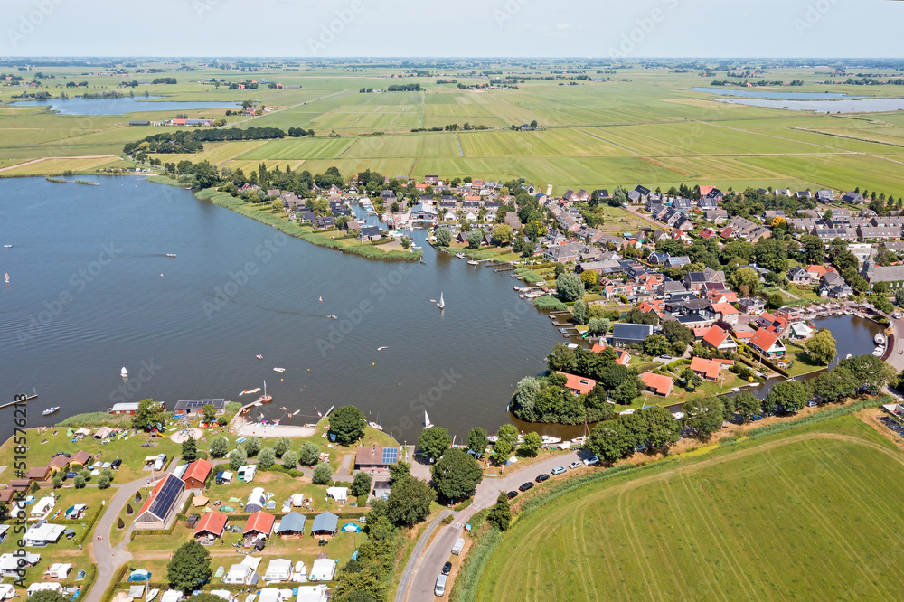Aerial from the village Oudega in Friesland the Netherlands