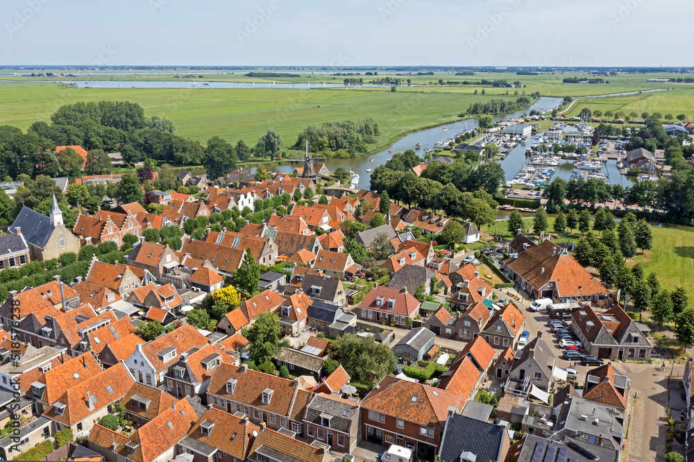 Aerial from the traditional city Sloten in Friesland the Netherlands