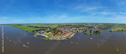 Aerial panorama from the village Heeg in Friesland the Netherlands photo