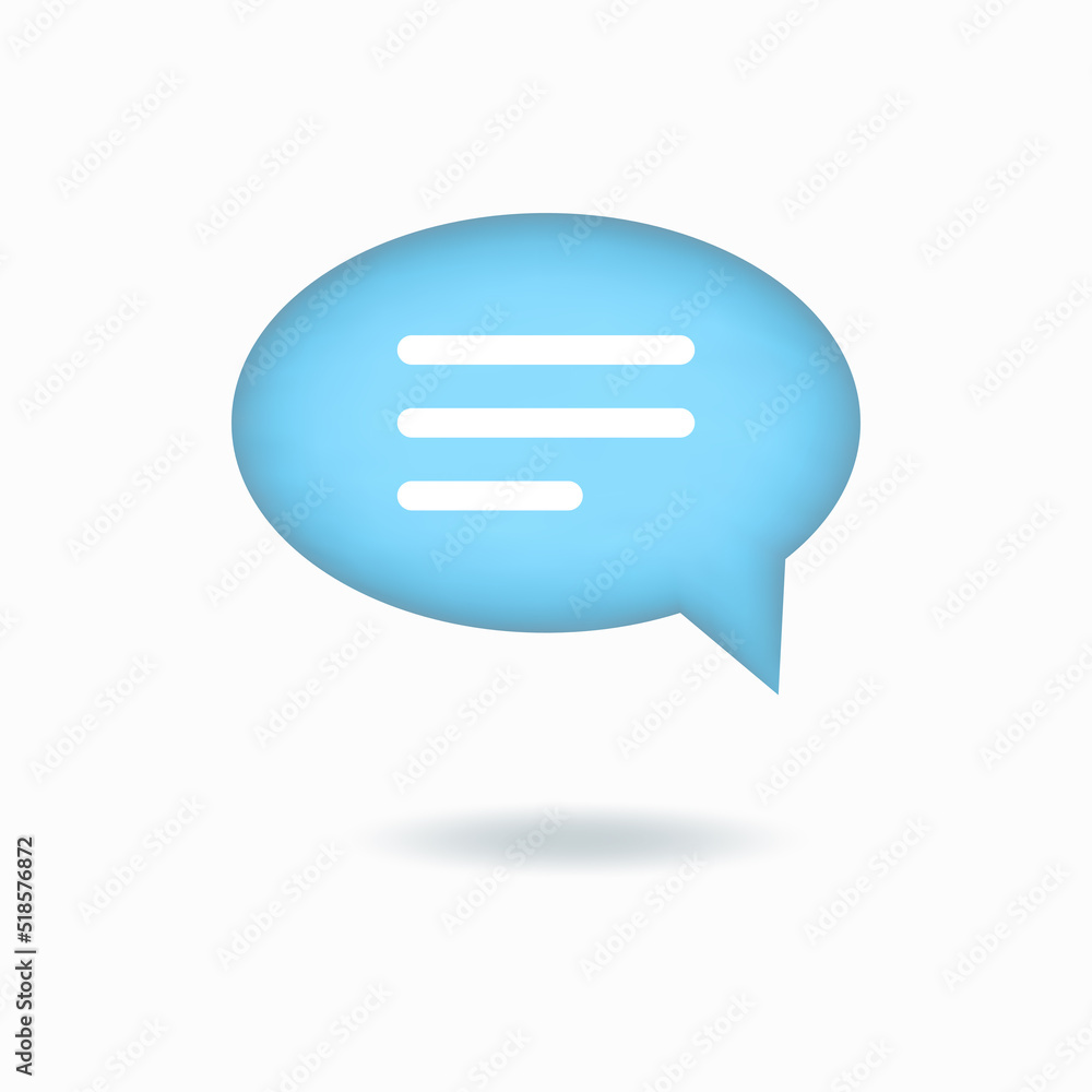 Vector illustration. 3d chat icon, comment, speech bubble with three lines. Oval button isolated on white background. Vector illustration. 3d chat icon, comment, speech bubble with three lines. Oval button isolated on white background.
