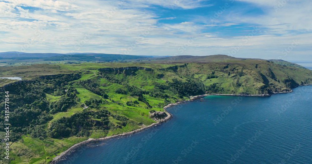 Aerial photo of Murlough Bay Fair Head Atlantic Ocean on North Coast County Antrim Northern Ireland