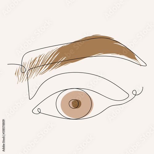 Eye of woman, One Line drawing. Continuous Line, linear, minimalism. Beautiful Womans Eye. Vector hand drawn illustration. Concept for logo, emblem, print, tatoo, poster, postcard.