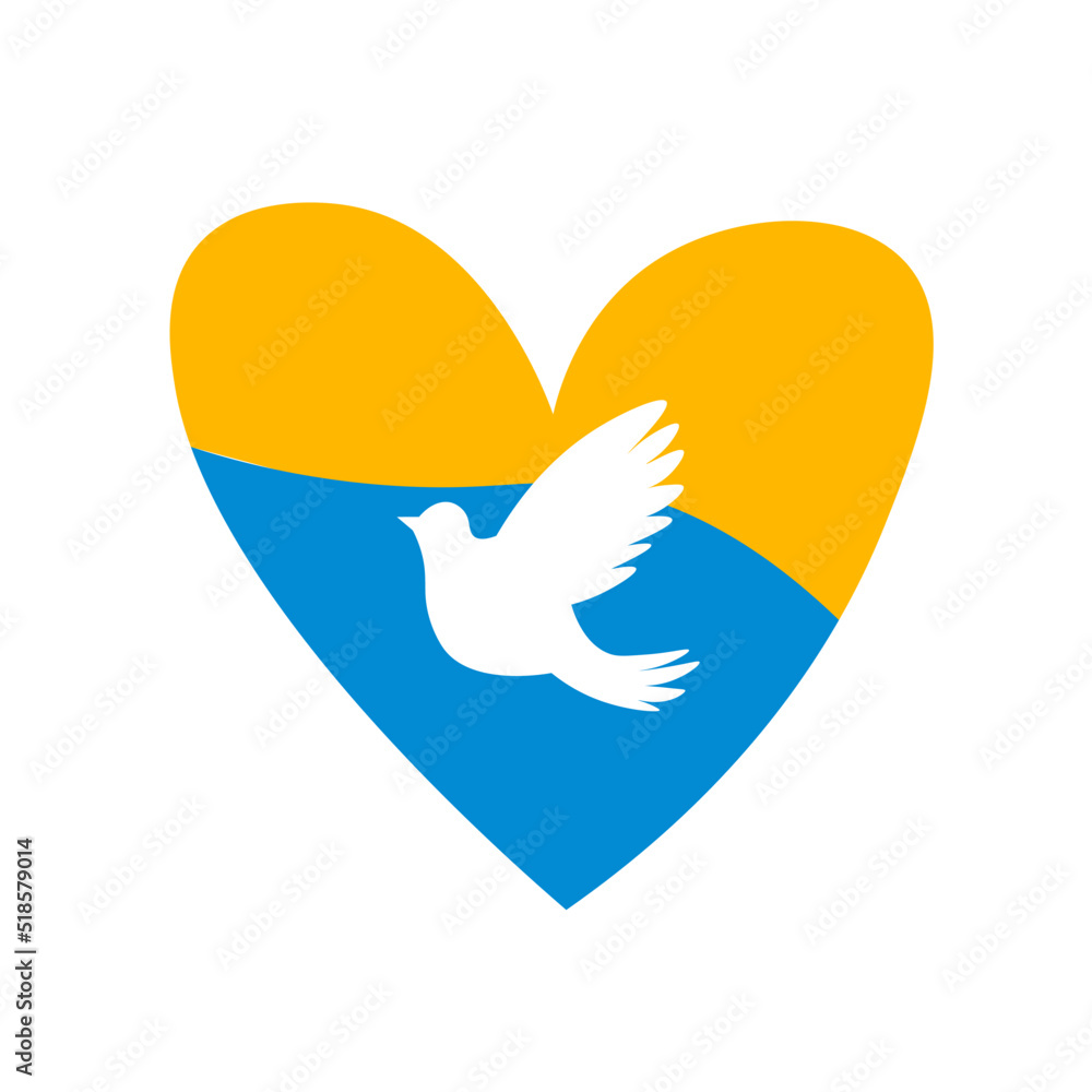 Love shape ukranian flag Dove illustration Love shape ukranian flag Dove illustration