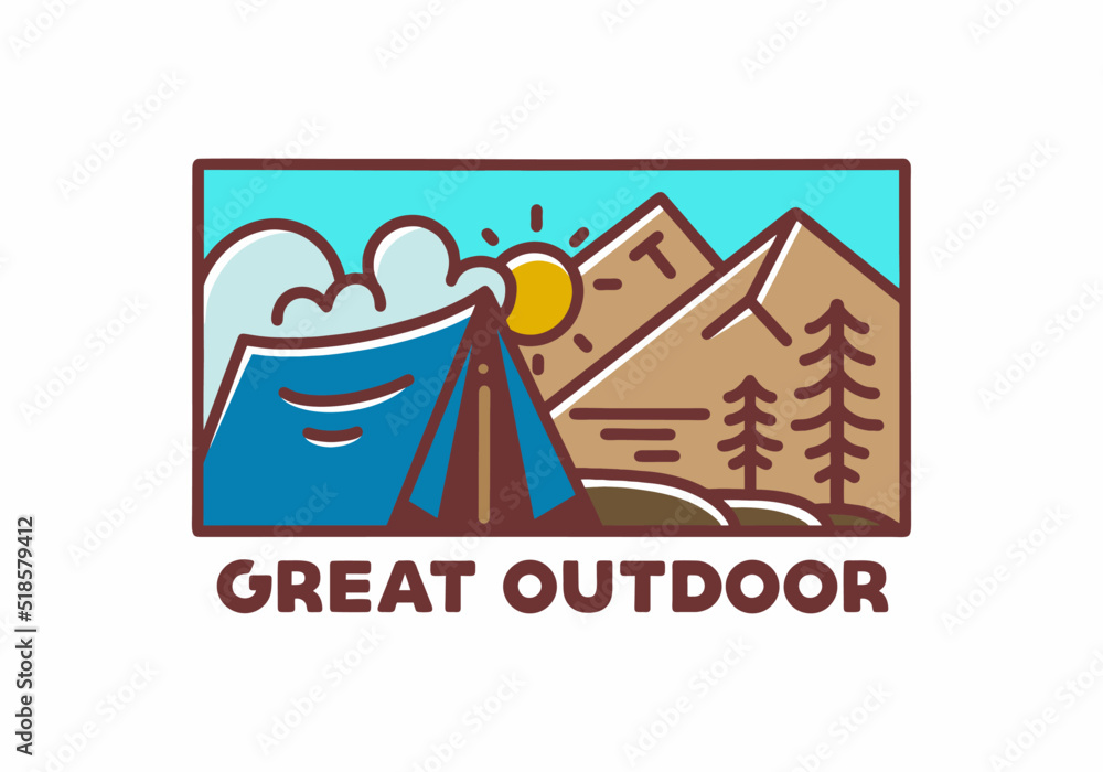 Great outdoor mountain and camping tent illustration design