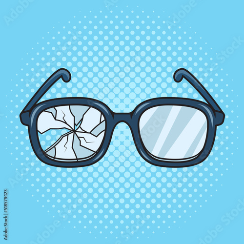 broken glasses pop art retro vector illustration. Comic book style imitation.