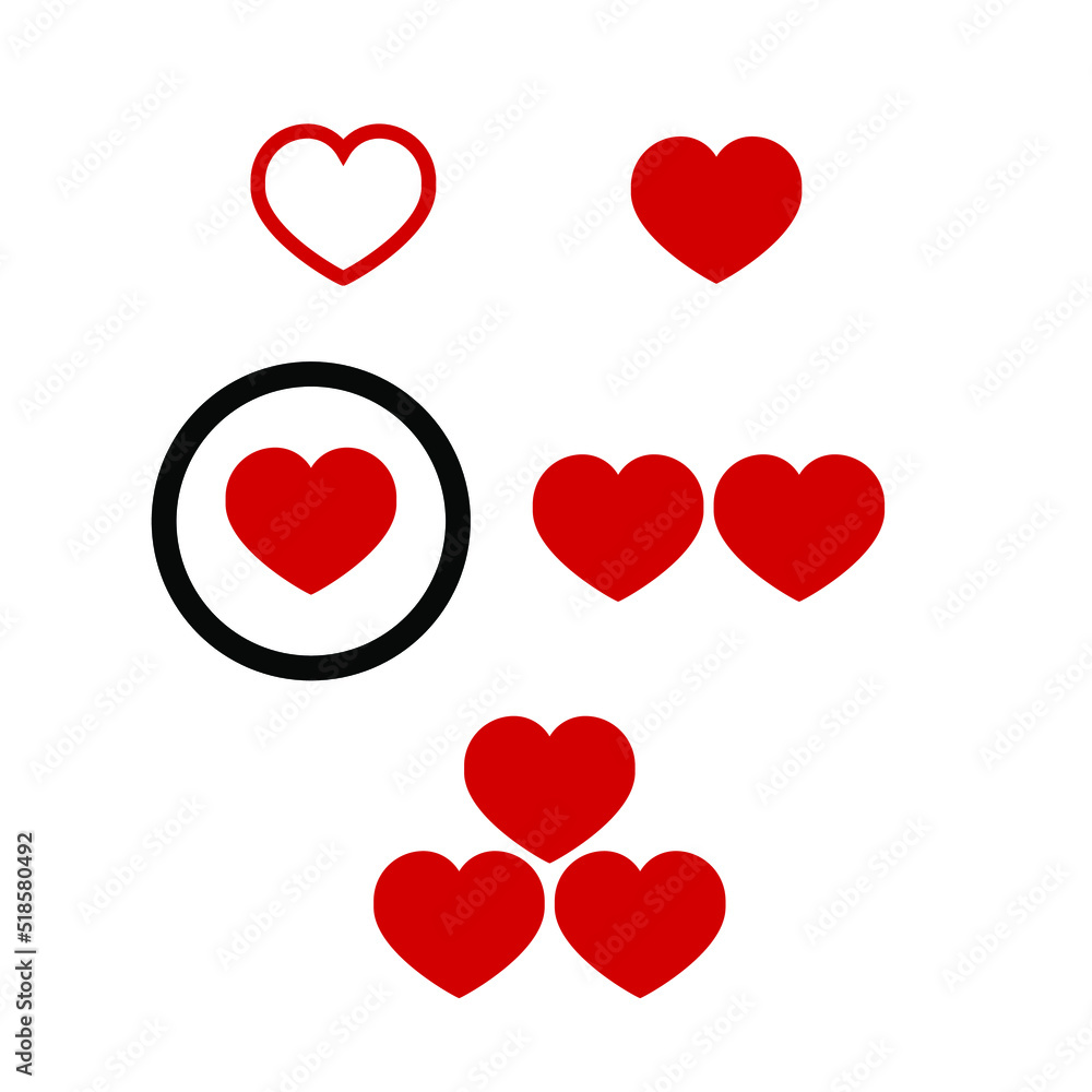Heart icon set, Outline shape love sign isolated on a background, Vector illustration