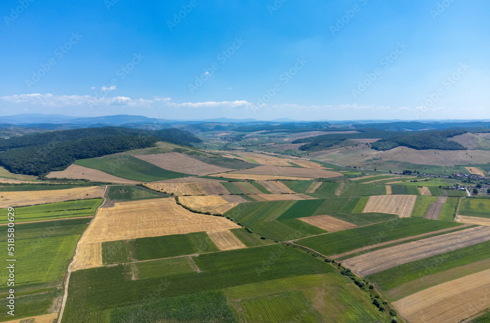 Landscape with cultivated fields seen from above