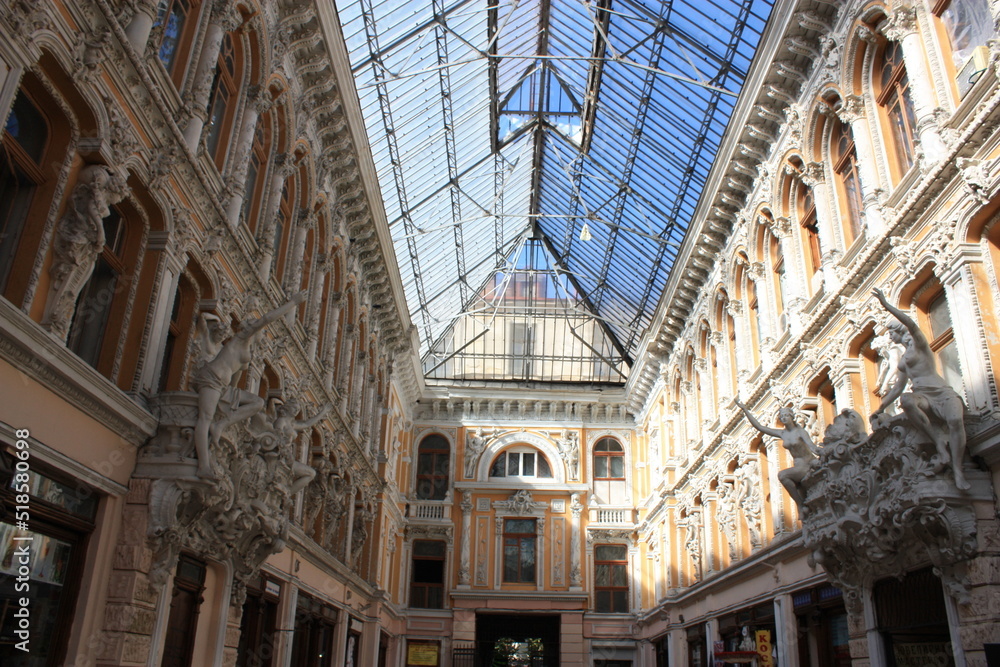 Indoor atrium of Odessa passage - old covered mall and architectural monument in Odessa, Ukraine	
