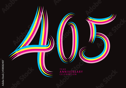 405 number design vector, graphic t shirt, 405 years anniversary celebration logotype colorful line,405th birthday logo, Banner template, logo number elements for invitation card, poster, t-shirt.