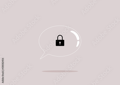 Censorship concept, a comic speech bubble with a lock inside, cancel culture, classified information