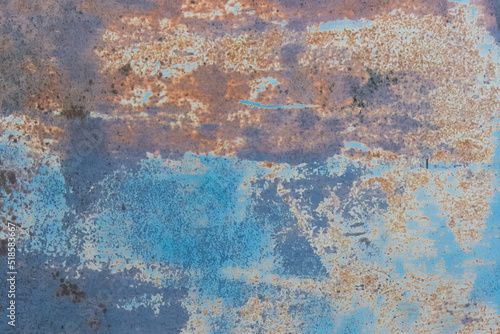 Rusty scratched peeling outdated metallic texture steel weathered blue background grunge pattern obsolete rust © Andrey