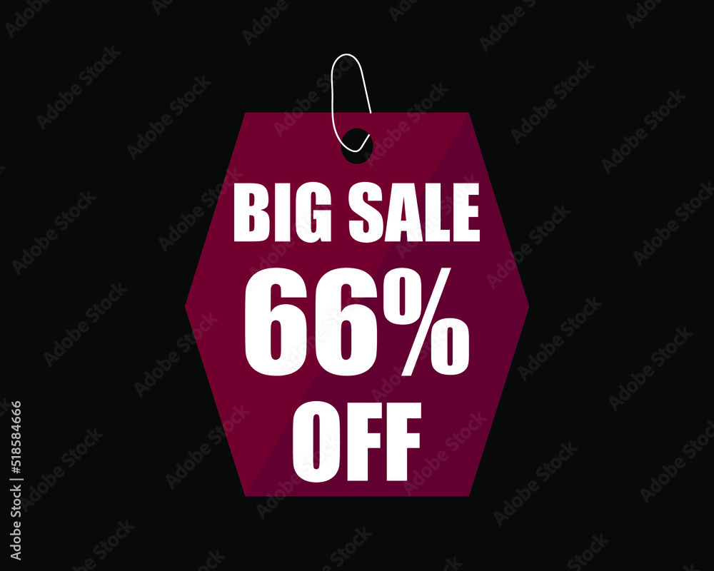 66% Off black banner. Advertising for big sale. 66% discount for promotions and offers.