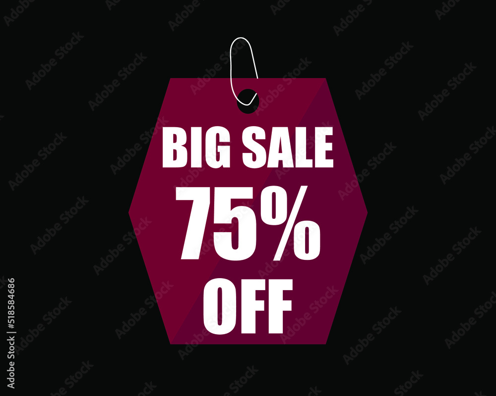 75% Off black banner. Advertising for big sale. 75% discount for promotions and offers.