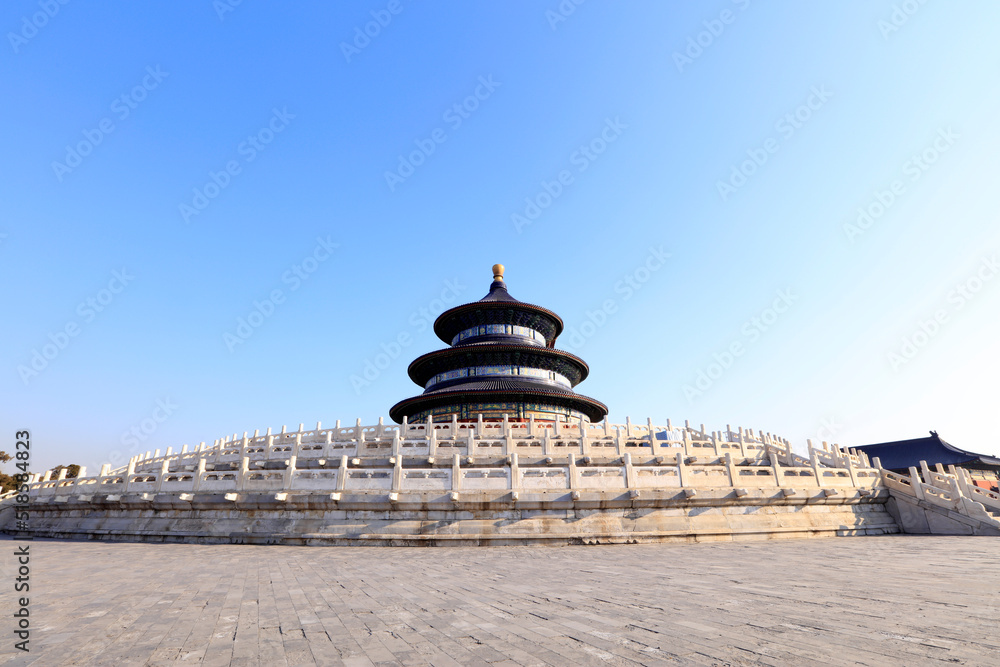 The temple of heaven in Beijing, China, The text is translated as The temple of heaven in Beijing, China, The text is translated as