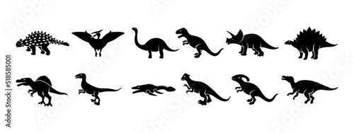 Dinosaur silhouette icon set design template vector isolated illustration