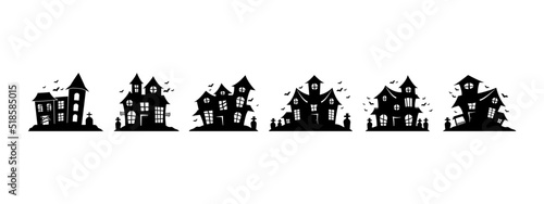 Halloween house silhouette icon set design template vector isolated illustration