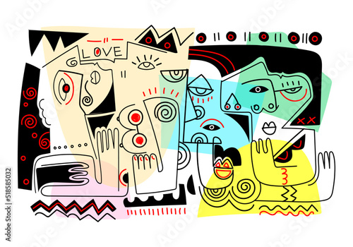 Abstract  face portrait ethnic decorative hand drawn character vector illustration. Trendy contemporary modern vintage design for wall art, print,poster,card,cover.