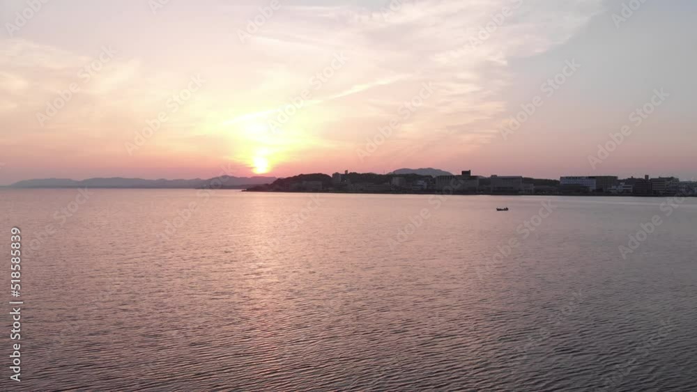Aerial view of the lake Shinji sunset spot in Matsue, Shimane, Japan Aerial view of the lake Shinji sunset spot in Matsue, Shimane, Japan