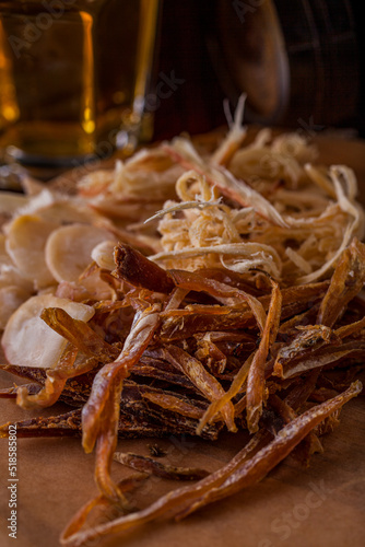 Dried fish, sliced meat, salted cheese, dried squid