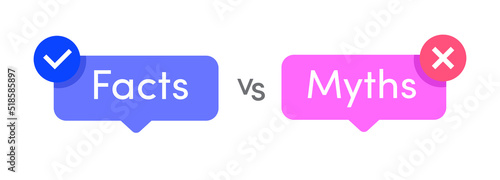 Facts vs myths icon set isolated on white background. Fact-checking or easy compare evidence. Vector Illustration 10 eps