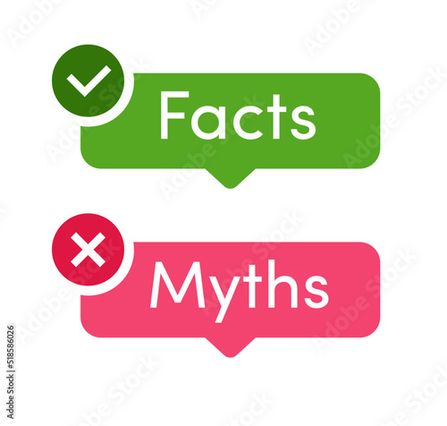 Facts and myths vector icon set isolated on white background. Fact-checking or easy compare evidence. Illustration 10 eps