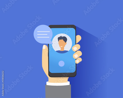 Person having a video call or online conference meeting.