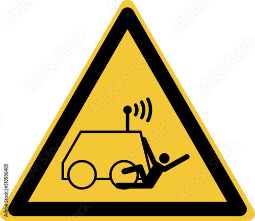 ISO 7010 W037 Warning; Run over by remote operator controlled machine